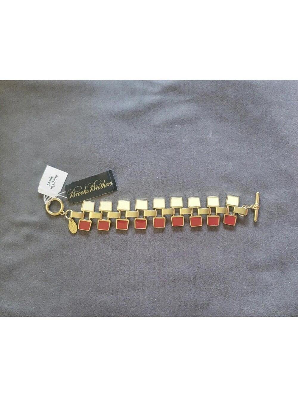 NWT Brooks Brothers Gold Red And White Toggle Bracelet